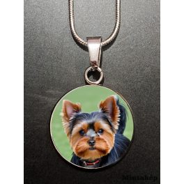 Kör alakú állatos porcelán medál – Yorkshire terrier portré