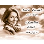 Szépia téglalap porcelánkép női emlékportréval felirattal – sírkőre készült porcelánfotó, tartós kültéri kivitel