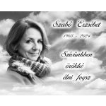 Fekete-fehér porcelán emlékfotó felirattal – egyedi ovális sírkőkép