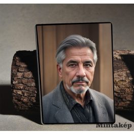 Színes szögletes porcelánkép fekete szegéllyel, középkorú férfi portréjával sírkőre – egyedi porcelánfotó készítés saját fényképből