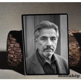 Fekete-fehér téglalap porcelánkép férfi portréjával sírkőre – tartós porcelánfotó, egyedi emlékportré