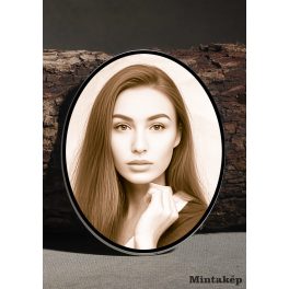 Szépia ovális porcelánkép fekete szegéllyel sírkőre – saját fényképből