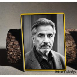 Fekete-fehér téglalap porcelánkép arany szegéllyel, férfi portréjával – emlékportré sírkőre, tartós porcelánfotó
