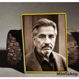 Szépia téglalap porcelánkép arany szegéllyel, férfi portréjával – egyedi porcelán emlékkép sírkőre, tartós kivitel