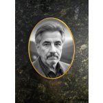 Ovális fekete-fehér porcelánkép arany szegéllyel sírkőre – prémium porcelánfotó és fekete-fehér sírkőkép kültérre