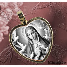 Arany szív alakú porcelán betétes medál – fekete-fehér szentképes minta