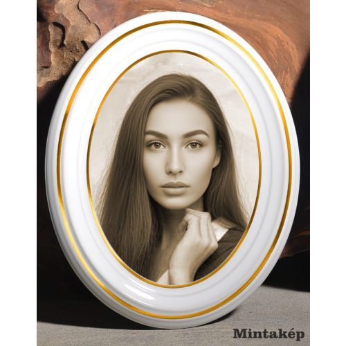 Szépia Bohemia porcelánkép két arany csíkkal sírkőre – antik hatású porcelánfotó és klasszikus szépia sírkőkép egyedi fotóból
