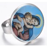Ezüst színű porcelánbetétes gyűrű – Mária motívummal