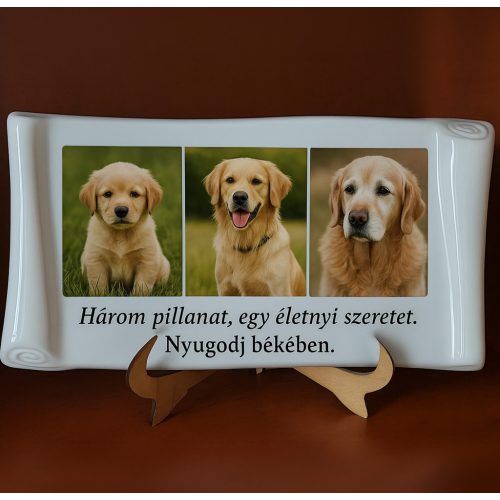 Kutya emléktábla több fotóval és idézettel porcelán kivitelben