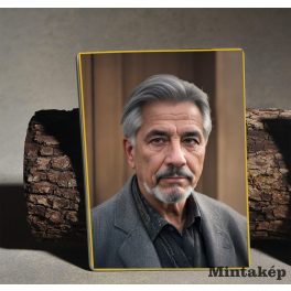 Színes szögletes porcelánkép arany szegéllyel, középkorú férfi portréjával – sírkőkép porcelánból, emlékportré saját fotóból