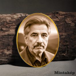 Ovális szépia porcelánkép arany szegéllyel sírkőre – klasszikus szépia sírkőkép saját fotó alapján