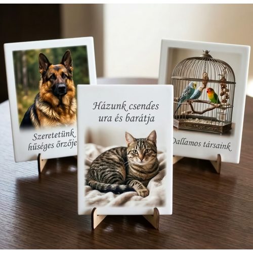 Szögletes kisállat emléktábla egyedi fotóval porcelán kivitelben