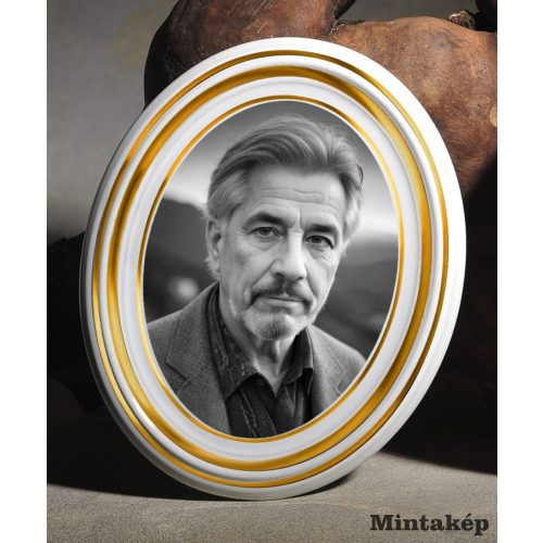 Fekete-fehér Bohemia Bohemia porcelánkép három arany csíkkal sírkőre – prémium égetett porcelánfotó és fekete-fehér sírkőkép kültéri használatra