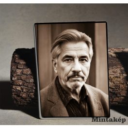 Szépia téglalap porcelánkép fekete szegéllyel, férfi portréjával – sírkőkép porcelánból, tartós kültéri kivitel