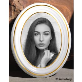 Fekete-fehér Bohemia porcelánkép két arany csíkkal sírkőre – elegáns fehér-fekete porcelánfotó és tartós sírkőkép saját fényképből