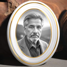 Fekete-fehér Bohemia porcelánkép sírkőre, két aranyozott csíkkal
