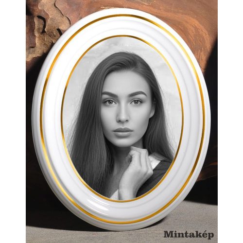 Fekete-fehér Bohemia porcelánkép két arany csíkkal sírkőre – elegáns fehér-fekete porcelánfotó és tartós sírkőkép saját fényképből