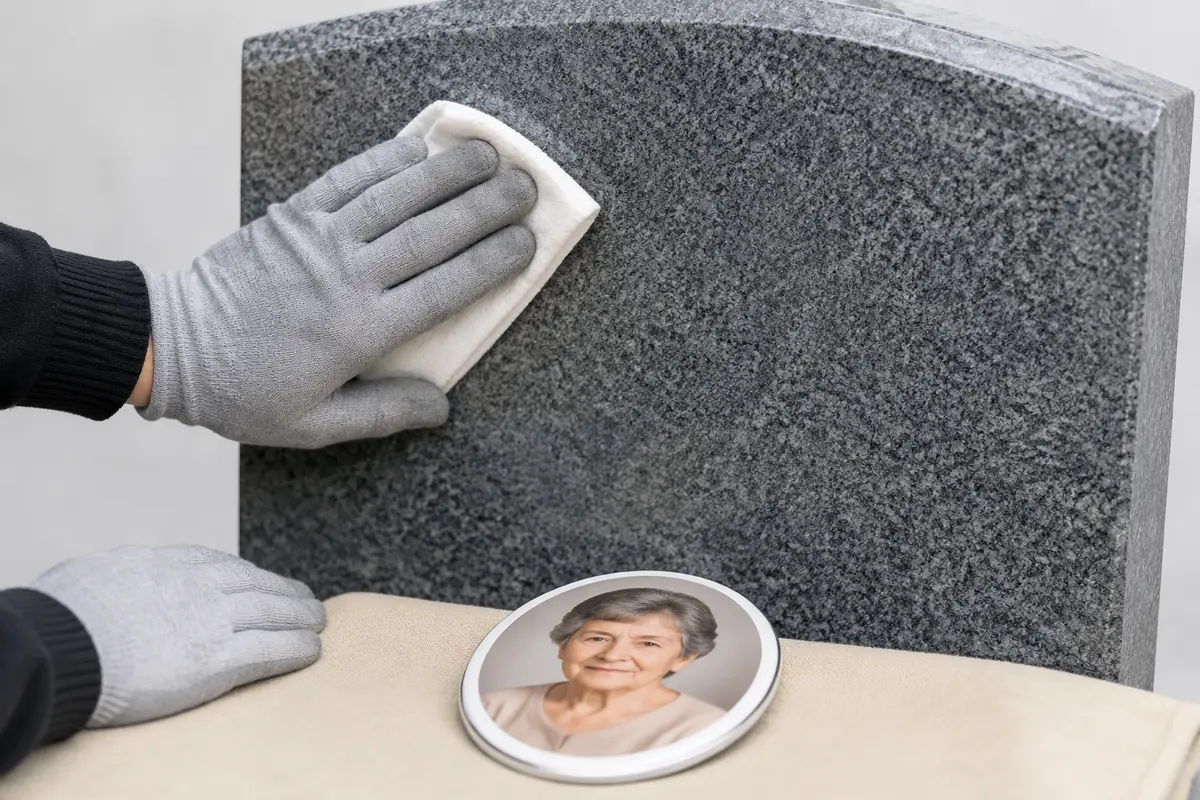 Sírkő felületének megtisztítása a porcelánkép ragasztása előtt
