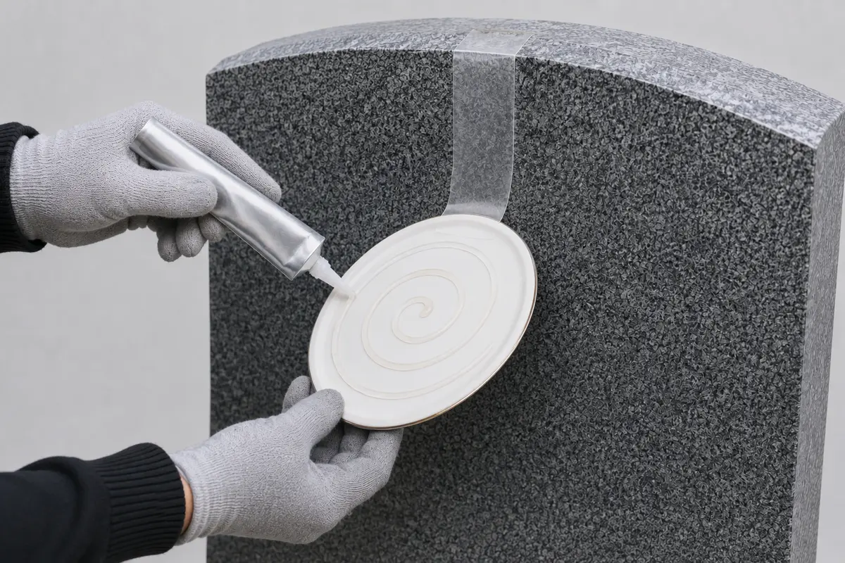 FBS ragasztó csiga alakú felvitele a porcelánkép hátoldalára