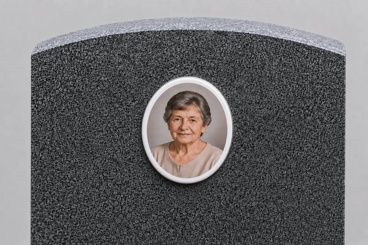 Sírkőre felragasztott kész ovális porcelánkép
